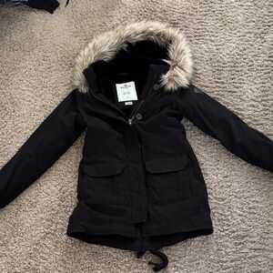 Hollister Black Ski Jacket with Faux Fur Hood